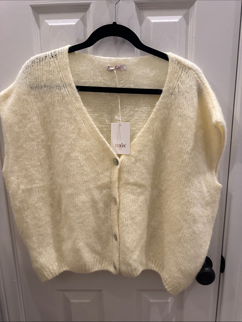 Cream V-Neck Button Cardigan Sweater